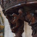 Duomo di Pavia - detail from the pulpit - carved wooden images of saints