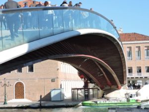 View of the Ponte della Constituzione from below showing the lovely lines and construction of the bridge