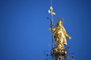 Madonnina atop the main spire of the Duomo. This was constructed and put here in 1774.