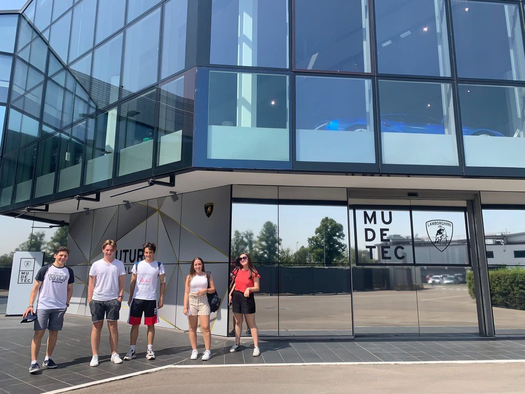 The group in front of Lamborghini Museum